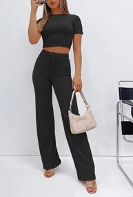 img 3 attached to Women'S Lingswallow Wide-Leg Lounge Set With Short Sleeve Top - Ribbed Knit Pajama 2 Piece