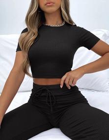 img 1 attached to Women'S Lingswallow Wide-Leg Lounge Set With Short Sleeve Top - Ribbed Knit Pajama 2 Piece