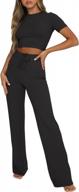 women's lingswallow wide-leg lounge set with short sleeve top - ribbed knit pajama 2 piece logo