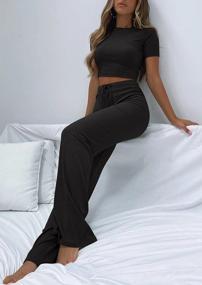 img 2 attached to Women'S Lingswallow Wide-Leg Lounge Set With Short Sleeve Top - Ribbed Knit Pajama 2 Piece