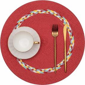 img 3 attached to Set Of 6 Polypropylene Woven Braided Round Placemats - Heat Resistant, Wipe Clean Table Mats With Inner Braid Design In Red