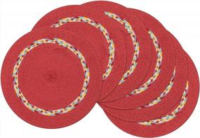img 4 attached to Набор из 6 полипропиленовых тканых плетеных круглых салфеток — термостойких, чистящихся ковриков для стола с внутренней оплеткой красного цвета