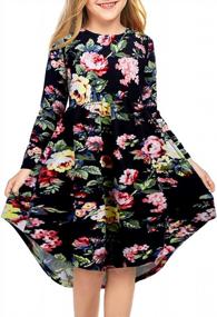 img 2 attached to Arshiner'S Floral Boho Dress: Long-Sleeved Twirly Skater Style For Girls