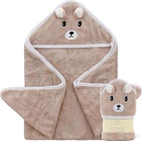 img 4 attached to Jay & Ava Plush Coral Fleece Hooded Baby Towel - Super Soft, Highly Absorbent Bath Towel with Cute 3D Animal Design for Baby, Infant, Toddler, Boys and Girls, 33&#34; x 33&#34; (Brown Bear)
