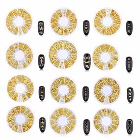 img 4 attached to Pack Of 12 Ofanyia Mixed Metal Hollow Golden Nail Art Geometric Studs: Multiple Styles Of Exquisite Irregular 3D Decorations For DIY Nail Art Tools