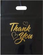 30 pack of glossy finish thankyou merchandise bags with die cut handle - durable black bags ideal for retail, boutique, goodie bags, gift bags, and parties by vadugavara logo
