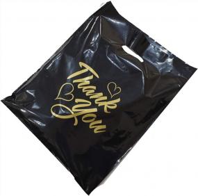 img 2 attached to 30 Pack Of Glossy Finish Thankyou Merchandise Bags With Die Cut Handle - Durable Black Bags Ideal For Retail, Boutique, Goodie Bags, Gift Bags, And Parties By VADUGAVARA