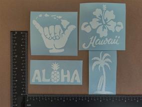 img 3 attached to 🌺 Hawaiian Decal 4 Pack: Hang Loose Islands, Hibiscus in Hawaii, Aloha Pineapple, Palm Tree Surf Board (White, Small ~3.5&#34;)