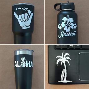 img 2 attached to 🌺 Hawaiian Decal 4 Pack: Hang Loose Islands, Hibiscus in Hawaii, Aloha Pineapple, Palm Tree Surf Board (White, Small ~3.5&#34;)