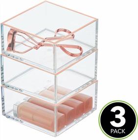 img 3 attached to Clear/Rose Gold Beauty Organizer Bin Set For Makeup, Hair Accessories, And Toiletries - Ideal For Bathroom Drawers, Vanity Or Countertops - MDesign Lumiere Collection, Pack Of 3