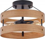 stylish and functional: 2-light metal and light wood flush mount ceiling light for hallway, kitchen, and porch logo
