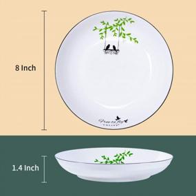 img 3 attached to 6-Piece YOLIFE Ceramic Salad/Pasta Plates Set - 20 OZ White Porcelain Bowls With Black Edge & Brids On Tree Design