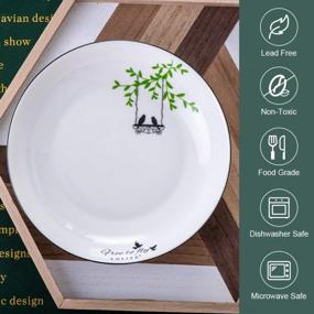 img 1 attached to 6-Piece YOLIFE Ceramic Salad/Pasta Plates Set - 20 OZ White Porcelain Bowls With Black Edge & Brids On Tree Design