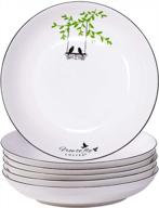 6-piece yolife ceramic salad/pasta plates set - 20 oz white porcelain bowls with black edge & brids on tree design logo
