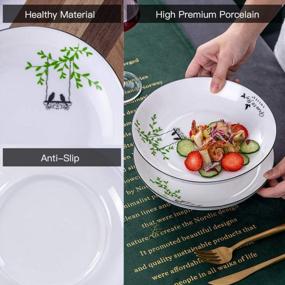 img 2 attached to 6-Piece YOLIFE Ceramic Salad/Pasta Plates Set - 20 OZ White Porcelain Bowls With Black Edge & Brids On Tree Design