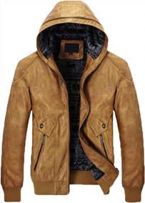 img 4 attached to Мужская куртка-бомбер из искусственной кожи с капюшоном и молнией спереди на флисовой подкладке - шикарный и модный стиль от Chouyatou