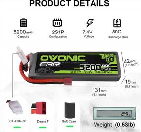 img 3 attached to 2 Pack OVONIC 5200MAh 80C 7.4V 2S Lipo Battery Hard Case Deans T Plug For RC Cars, Trucks, Airplanes & UAV Drones