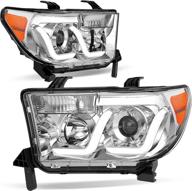 autosaver88 led drl headlights assembly for 2007-2013 tundra / 🚗 2008-2017 sequoia - chrome housing, amber reflector - headlamp replacement pair логотип