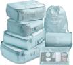 7 piece packing cubes set with toiletry bag for organized travel - pale blue logo
