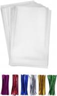 poly treat bags with twist ties in assorted colors for candies, cookies and treats - pack of 200 (5'' x 7'') logo