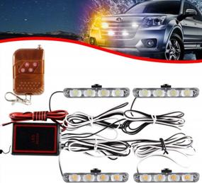 img 4 attached to KaiDengZhe 4X4 LED 4 In 1 Surface Mount Grill Light DC12V Wireless Remote Emergency Flashing Beacon Lamp Police Light Strobe Warning External Light For Truck Trailer Caravan Van (White Amber)