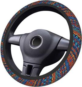 img 1 attached to 🚗 Boho Steering Wheel Cover: Neoprene Ethnic Style Purple Stripe Wrap Car Accessories for Women & Men - Universal Fit for Auto SUV Sedan Vans Trucks