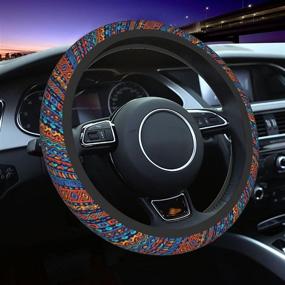 img 4 attached to 🚗 Boho Steering Wheel Cover: Neoprene Ethnic Style Purple Stripe Wrap Car Accessories for Women & Men - Universal Fit for Auto SUV Sedan Vans Trucks