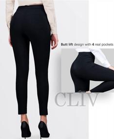 img 3 attached to Women'S Black Stretch Jeggings: CLIV Work Pants With Pockets - High Waisted & Pull On Office Ponte Pants