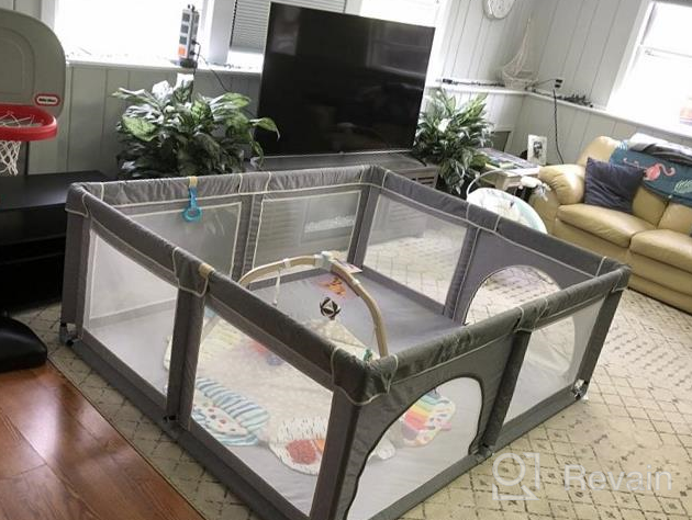 img 1 attached to Extra Large Baby Playard | Toddler Safety Activity Center With Anti-Slip Base & Tear-Resistant Material | 79”×70” Grey TODALE Playpen review by Dave White