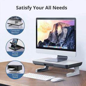 img 2 attached to AboveTEK Monitor Stand Riser & Laptop Holder With Storage Drawer, Cable Management, Phone Stand - Ideal For Desktop, IMac, Printer- White & Gray