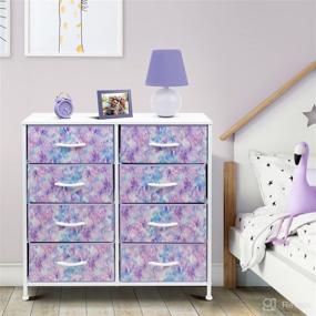 img 3 attached to Sorbus 8-Drawer Dresser - Storage Chest Tower Unit for Bedroom, Hallway, Closet, Office - Steel Frame, Wood Top, Easy Pull Fabric Bins (Tie-dye Blue/Pink/Purple)