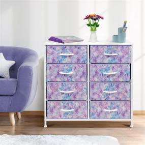 img 1 attached to Sorbus 8-Drawer Dresser - Storage Chest Tower Unit for Bedroom, Hallway, Closet, Office - Steel Frame, Wood Top, Easy Pull Fabric Bins (Tie-dye Blue/Pink/Purple)