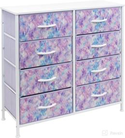 img 4 attached to Sorbus 8-Drawer Dresser - Storage Chest Tower Unit for Bedroom, Hallway, Closet, Office - Steel Frame, Wood Top, Easy Pull Fabric Bins (Tie-dye Blue/Pink/Purple)