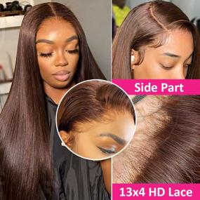 img 3 attached to Brown 13X4 Lace Front Human Hair Wig With Baby Hair, Straight Style In 180 Density, Pre-Plucked Hairline And Natural Color 4# - 16 Inches