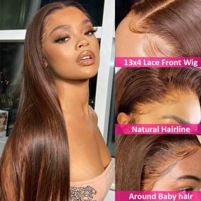 img 1 attached to Brown 13X4 Lace Front Human Hair Wig With Baby Hair, Straight Style In 180 Density, Pre-Plucked Hairline And Natural Color 4# - 16 Inches