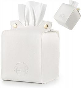 img 4 attached to CHICECO White PU Leather Square Tissue Box Cover For Bathroom, Car, Nightstands - Decorative Tissue Cube Holder Suitable For 5"X5"X5" Tissue