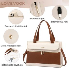 img 3 attached to Luxury 15.6 Inch Laptop Tote Bag For Women - LOVEVOOK Professional Leather Computer Briefcase, Waterproof Business Office Bag With Large Capacity And Crossbody Purse Design, Brown