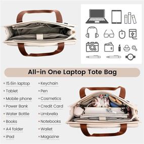 img 4 attached to Luxury 15.6 Inch Laptop Tote Bag For Women - LOVEVOOK Professional Leather Computer Briefcase, Waterproof Business Office Bag With Large Capacity And Crossbody Purse Design, Brown
