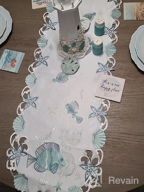 img 1 attached to Transform Your Table With Simhomsen'S Embroidered Fish Table Runner For Coastal Summer Decor (Blue, 14 × 69 Inches) review by Anne Romero