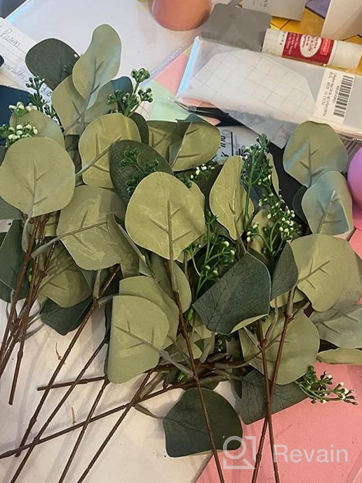 img 1 attached to 24 Seeded Eucalyptus Stems And Faux Silver Dollar Greenery For Wedding Bouquets, Centerpieces And Home Decor - Artificial Realistic Eucalyptus Leaves review by Bubba Baldwin