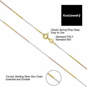 img 2 attached to Sterling Silver And Tricolor Gold Solid Box Chain Necklace For Women (0.8 Mm, 1.0 Mm, 1.3 Mm Or 1.4 Mm - Sizes From 14 To 30 Inches Long)