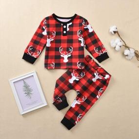 img 3 attached to Adorable Buffalo Plaid Matching Christmas Outfits For Toddler Boys And Girls - Aalizzwell Romper Jumpsuit And Pants Set