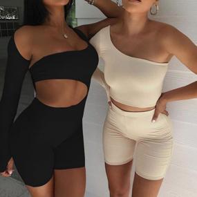 img 1 attached to Women'S Sexy Cut Out One Shoulder Jumpsuit: LuFeng Long Sleeve Bodycon Romper Clubwear