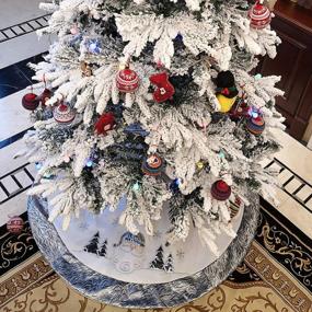 img 1 attached to Серебристая роскошная 36-дюймовая юбка для рождественской елки с вышитой белой снежинкой Санта-Клауса и атласной каймой - идеальное украшение и подарок для рождественской елки