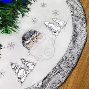 img 3 attached to Серебристая роскошная 36-дюймовая юбка для рождественской елки с вышитой белой снежинкой Санта-Клауса и атласной каймой - идеальное украшение и подарок для рождественской елки