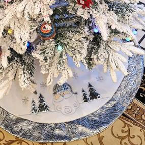 img 4 attached to Silvery Luxury 36-Inch Christmas Tree Skirt With Embroidered White Santa Claus Snowflake And Satin Border - Perfect Xmas Tree Decoration And Gift