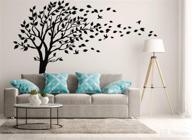 🌳 black large tree blowing in the wind wall decals - vinyl art sticker for kids rooms, teen girls, and boys - wallpaper murals, nursery decor, nursery decals, wall stickers логотип