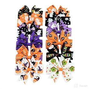 img 1 attached to 🎀 Set of 12 Hair Bows Clips - 3" Boutique Alligator Halloween Bow with Grosgrain Ribbon Accessories for Girls, Babies, Toddlers, and Kids