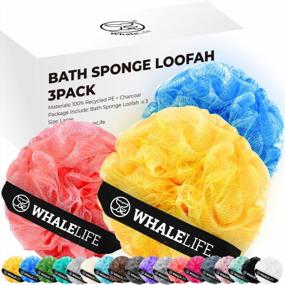 img 4 attached to Get Smooth And Glowing Skin With The Loofah Sponge Exfoliating Bath Sponge For Women And Men - 3 Pack Set In Pink, Blue And Yellow