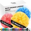 get smooth and glowing skin with the loofah sponge exfoliating bath sponge for women and men - 3 pack set in pink, blue and yellow logo